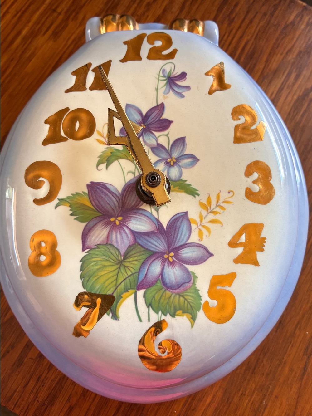 Floral Ceramic Wall Clock in Purple and Gold - Unbranded